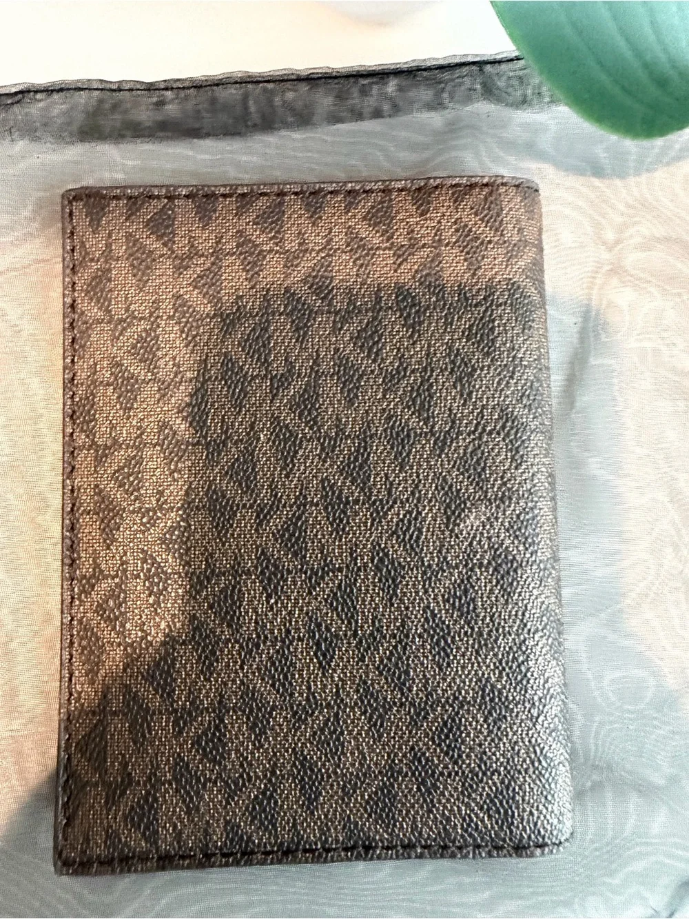 Michael Kors Brown MK Logo Passport Cover with Gold Logo